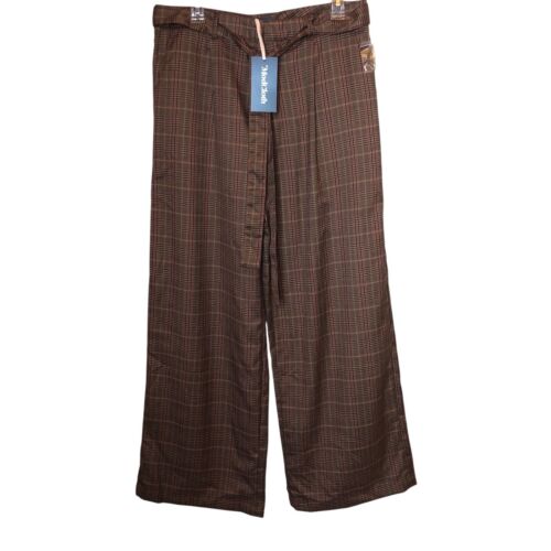 ModCloth Wide Leg Plaid Pants Size 12 Classic Stretch Neutral Brown NEW NWT