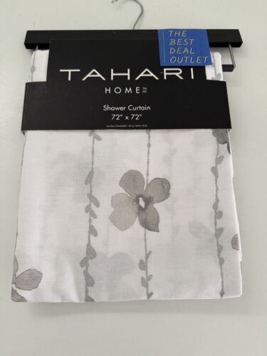 TAHARI Home 72" x 72" Cotton Blend Floral Shower Curtain Gray White Vines