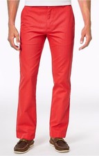 NEW MENS TOMMY HILFIGER CUSTOM FIT DOT PATTERN BLEACHED RED COTTON PANTS 36 x 32