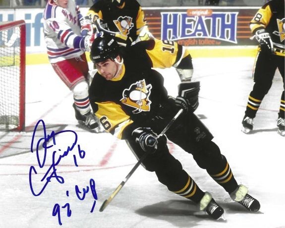 Autographed 8x10 JAY CAUFIELD "92 Cup" Pittsburgh Penguins Photo w/ Show ticket