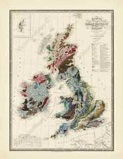 UK Great Britain Ireland antique Victorian geological map J Wyld 1844 art poster