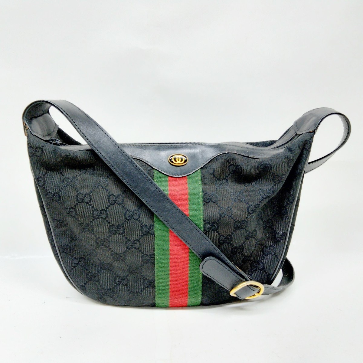 バッグ GUCCI Vintage Sherry Shoulder Bag Vintage Gucci Shoulder Bag Sherry Line Black Canvas 2151247