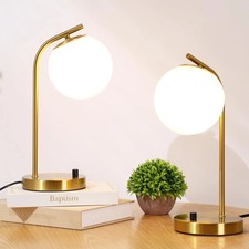 Gold Globe Dimmable Table Lamp Set of 2, Nightstand Lamps Mid Century Modern Des