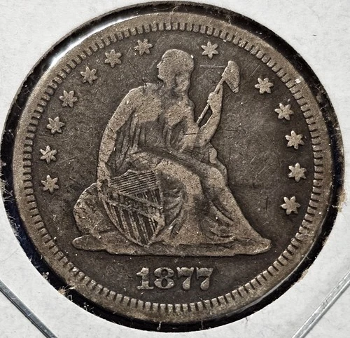 1877- S Seated Liberty Silver Quarter 25c. LIBERTY Visible. Nice Example