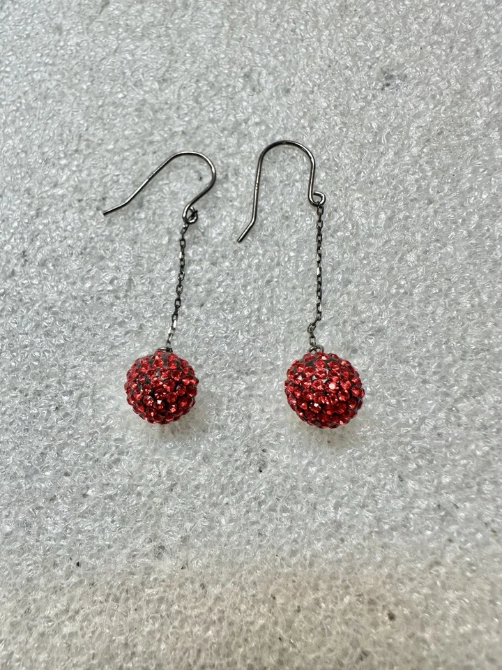 .925 Sterling Silver & Cherry Red SWAROVSKI Crystal Dangle Ball Earrings - Image 4 of 4