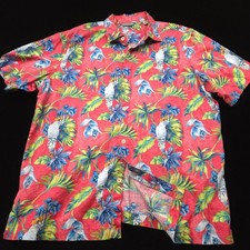 Tommy Bahama Shirt Mens XL Cotton Camp Hawaiian Parrot Tropical Red Short Sleeve