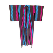 Kimono Yukata  - Schwarz mit Blau/Lila Streifen - Vintage