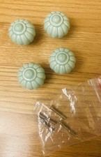 Ceramic Knobs Drawer Pulls Cabinet Door Vintage Pumpkin Shape Light Green 4