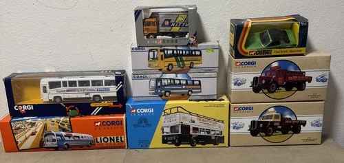 Vintage Corgi Brand Models  Bus , Car Set Of 9 In Box