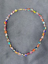 VTG 50s 60s Venetian Millefiori Murano Art Glass Bead Necklace 21