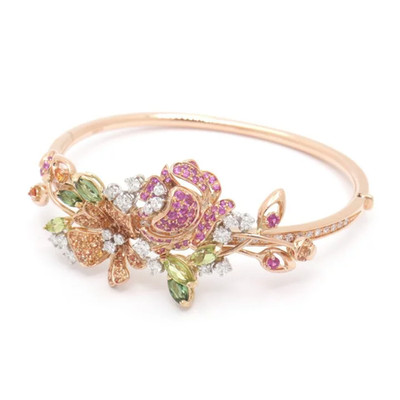 Auth DAMIANI Springtime Multi-Stone Diamond Bangle 18K Rose Gold 16.5cm 30.4g