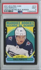 2021-22 UD OPC Cole Perfetti #613 Update Retro Black Border RC Rookie /100 PSA 9