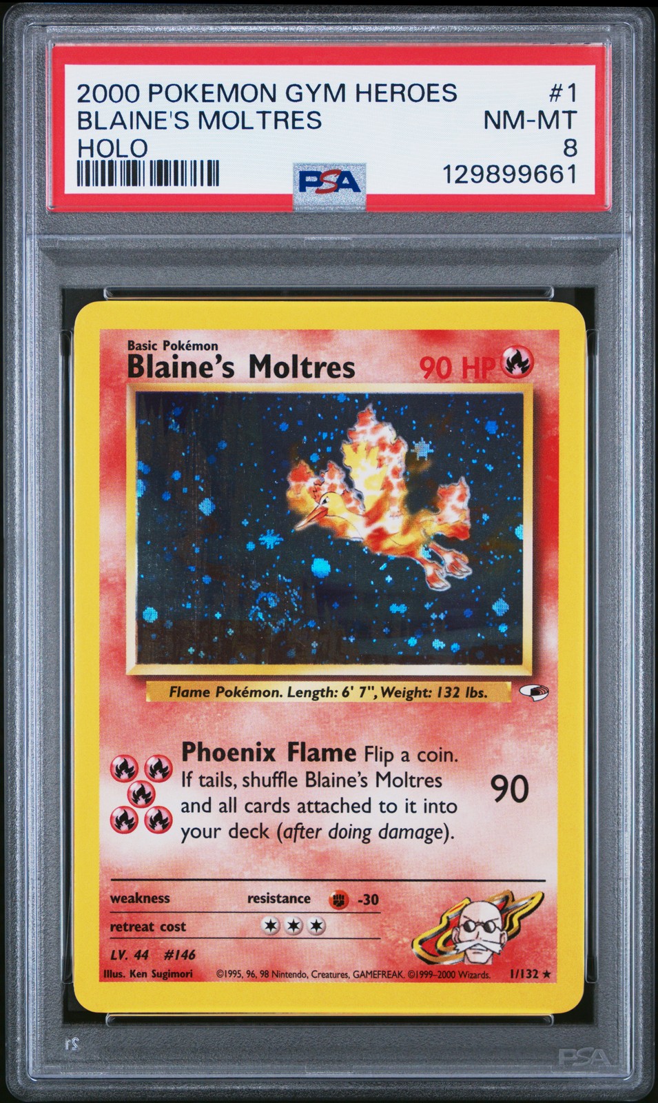 2000 POKEMON GYM HEROES HOLO #1 BLAINE'S MOLTRES PSA 8