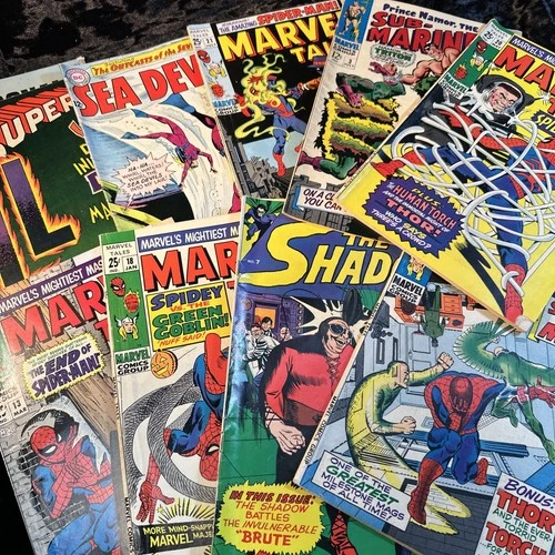 Lot of 11 Vtg Comics Superman Spider-Man, the shadow submariner