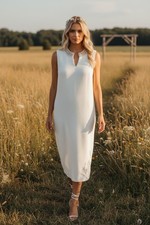 Ganni Ivory Pearl Beaded Neckline Sleeveless Mini Dress Boucle Knit Women