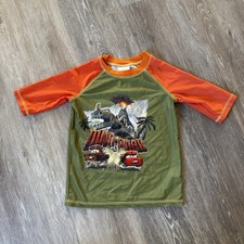 Disney Lightning McQueen Cars Boys Rash Guard Swim Shirt Orange Green Size 5/6