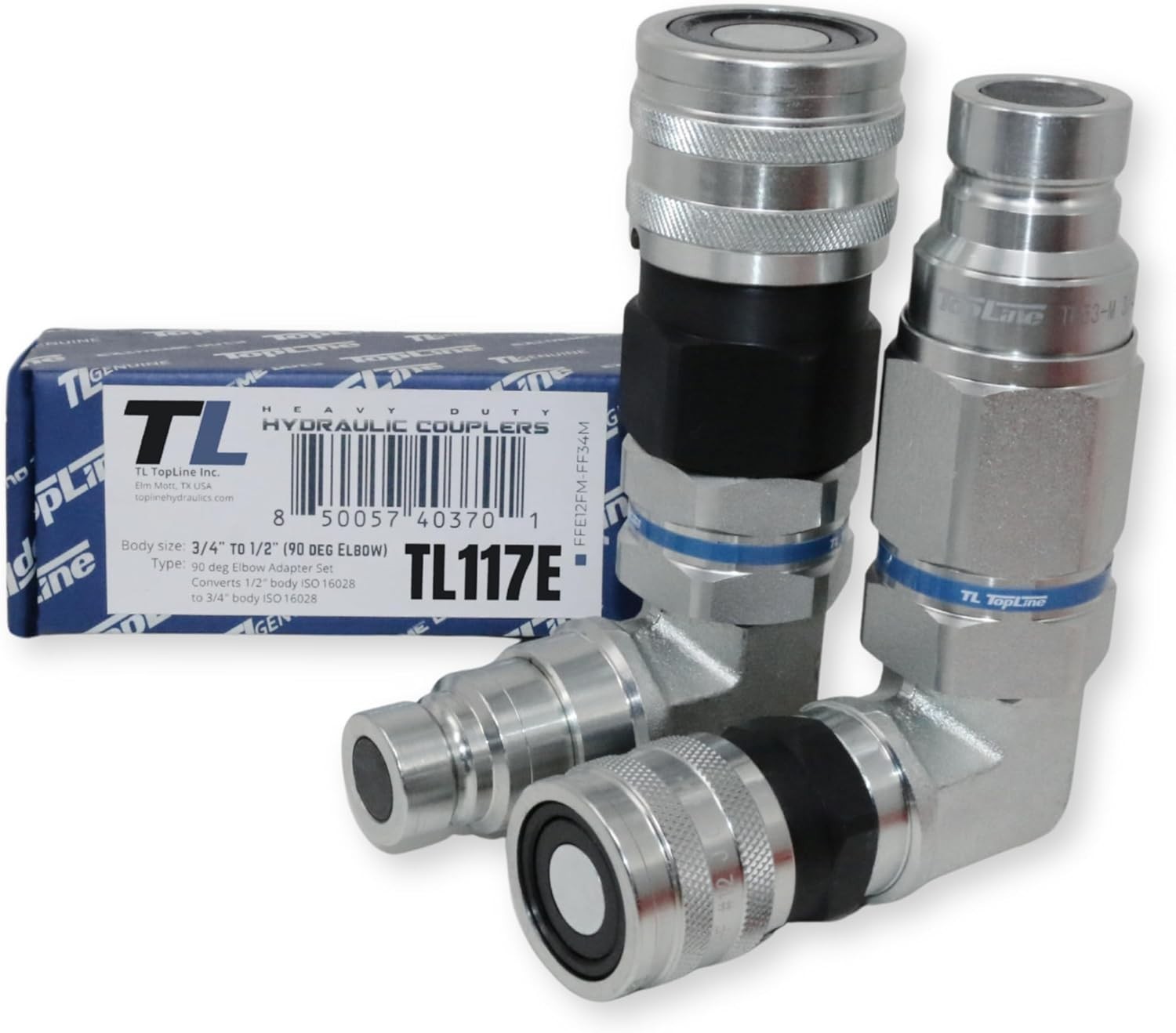 90 Deg Adapter Set Flat Face Coupler ISO 16028-Converts 1/2 to 3/4 body TL117E