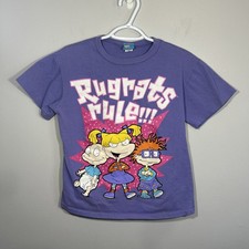 RUGRATS Vintage T-Shirt 1997 Rugrats Rule Nickelodeon Viacom Kids 14/16 Purple