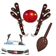 Car Reindeer Antler Kit with LED Light Christmas Auto Decorations Lighted