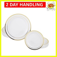 Heavy-Duty 50 Count Disposable Plates with Gold Rim – Perfect for Formal Dining