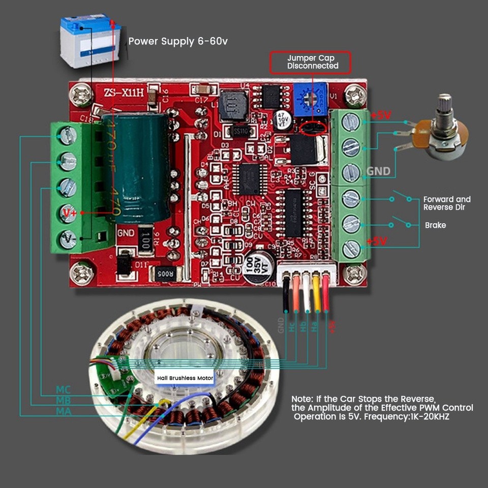6-60V BLDC Three Phase DC Brushless Motor Controller 400W PWM Hall ...