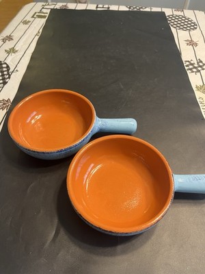 De Silva Soup Bowls Italy Terracotta Blue With Handles Set of 2 Glazed Vintage