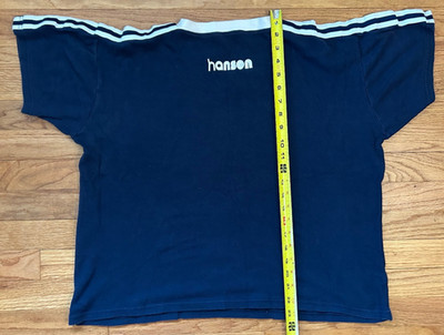 VTG Hanson V Neck short sleeve promo embroidered logo shirt navy blue L mmmbop