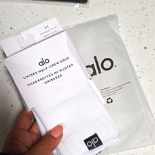 Alo Unisex Half-Crew Socks, Solid White, Size M, Women's Department