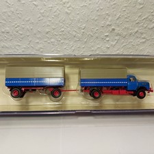 E396 Brekina Lkw mit Hänger Henschel HS 140 1:87 H0 blau silber in OVP Oldtimer