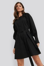 NA-KD Women's Dress Balloon Sleeve Cotton Dress Black, 34