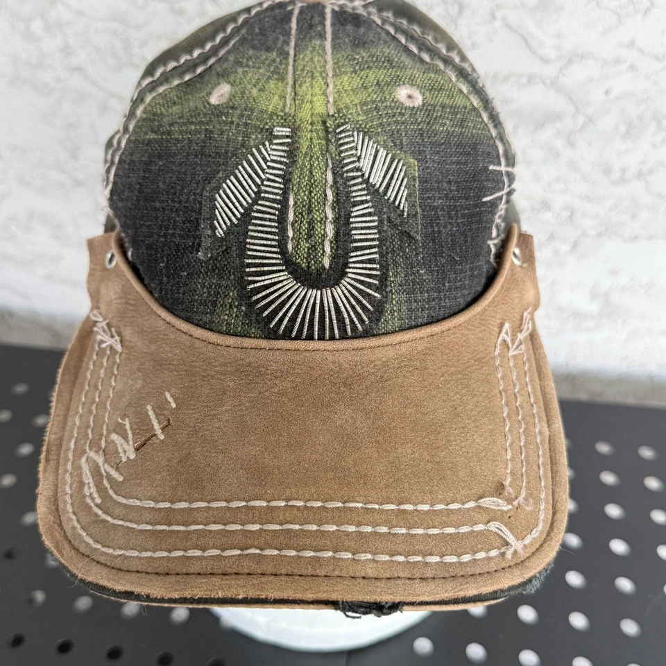 复古 True Religion Distressed 帽子可调节纽扣后盖 罕见 Y2K — 第 2/4 张图片