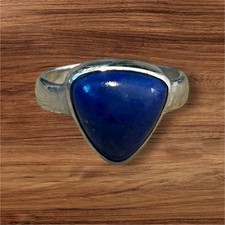 Sterling Silver 925 Trillion Cut Lapis Lazuli Statement Ring, Size L