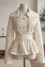  Sacai Luck Ivory Lattice and Lace Jacket Sz: 2