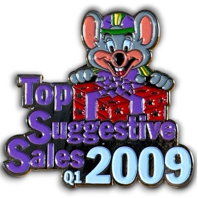 RARE: Vintage 2009 Chuck E Cheese's ''Top Suggestive Sales'' Employee Pin - HTF  