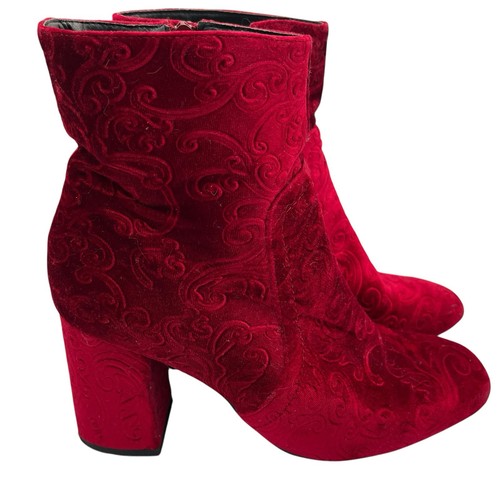 Refresh Red Embroidered Dress Chunky Heel Ankle Bootie 8.5 Victorian Glory 01 - Picture 2 of 18