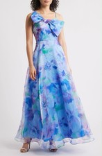 Eliza J Women's One Shoulder Floral Maxi Dress Blue Purple Green Size 10