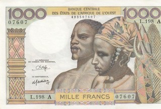 1959 65 AFRICA OCCIDENTALE FRANCESE 1000 FRANCHI "A COSTA D'AVORIO" ((GEMMA UNC ))
