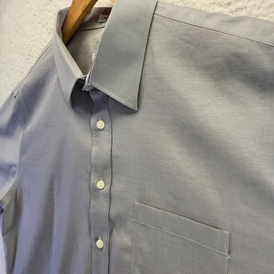 Joseph And Feiss Dress Shirt Mens 17.5 34/35 Gray Non-Iron Long Sleeve Button