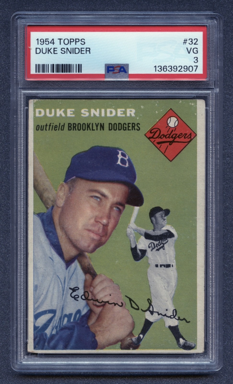 1954 DUKE SNIDER PSA 3 VG HOF TOPPS BROOKLYN DODGERS CLASSIC VINTAGE (#32) RZC