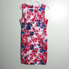Talbots Pencil Dress size 12, Blue Red Floral Cotton Preppy Tea Party Career VG