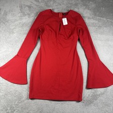 Windsor Women's Cocktail Dress Bell Sleeves Keyhole Neck Red Size Medium