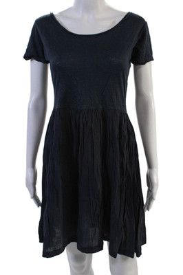 Sandro Women A-Line Mini Dress Dark Blue Round Neck Zip Short Sleeve Size 1