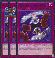 Yugioh! 3x Hero's Rule 1: Five Freedoms MZMU-EN027 Raro 1ª Edición Casi Nuevo