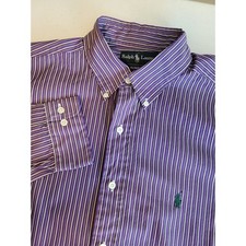 Ralph Lauren Mens Classic Fit Striped Button Down Shirt Purple White 16.5 L