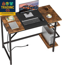Computer Desk, Home Office Desk with Power Outlet, Writing Desk with 2 Shelves,