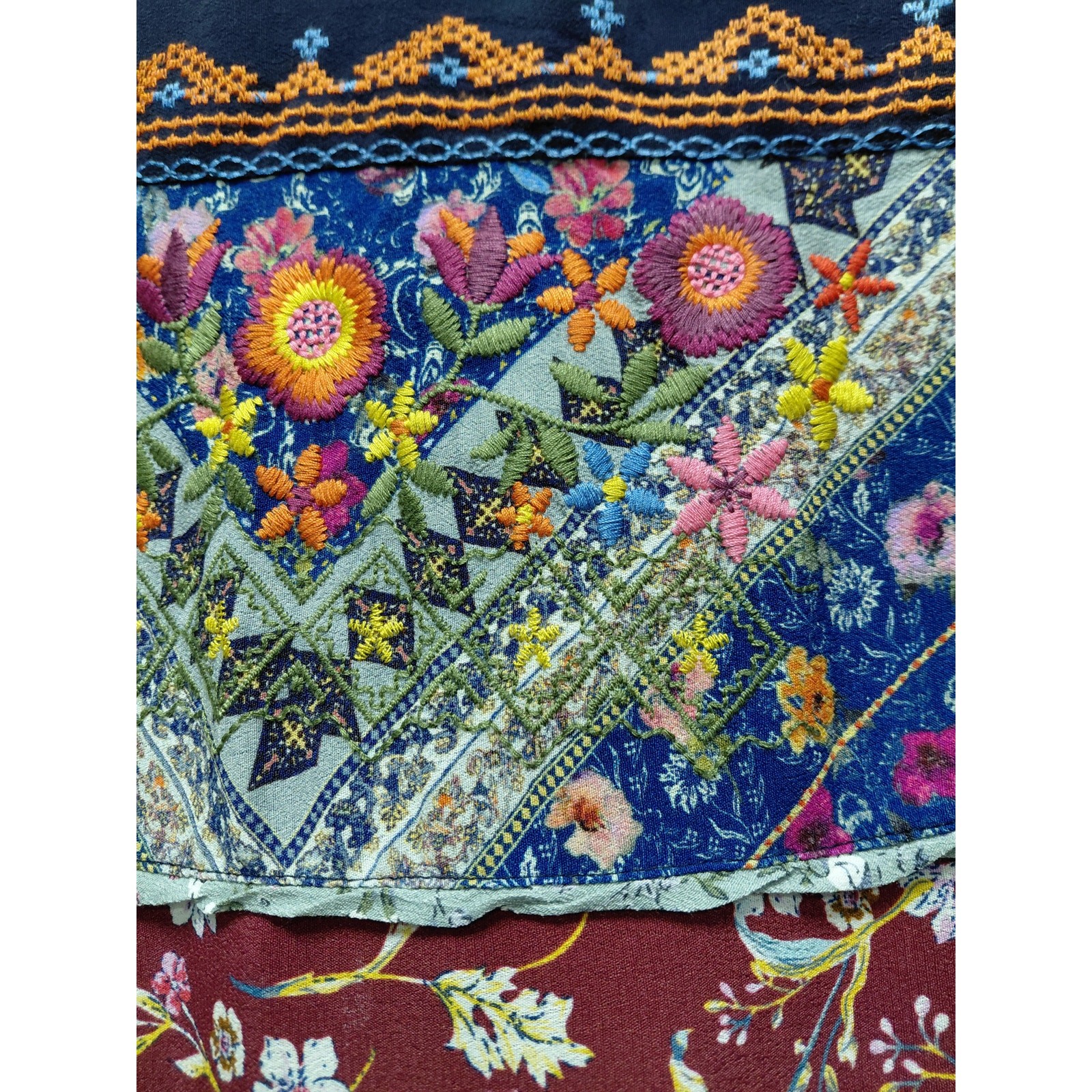 John Mark Multicolor Embroidered Boho Patchwork T… - image 4