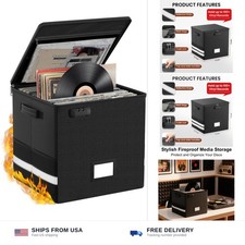 Vinyl Record Storage Box with Lock, Fireproof Water-Resistant Record Albu...