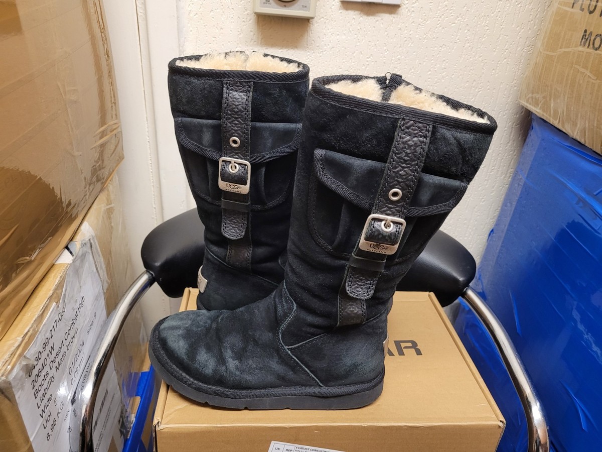 Ugg Australia Black Tall Buckle Cargo Pocket Sheepskin Boots Size