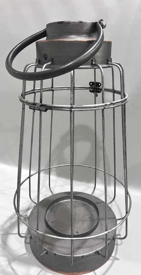 LINTERNA con Inserto de Vidrio Extraíble-Se Adapta a Pilar Vela-Metal Gris con Cobre Cepillado Foto 4 de 4