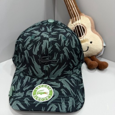 LACOSTE Men's Printed Adjustable Sporty Casual Curved Brim Baseball Cap Hat NEW